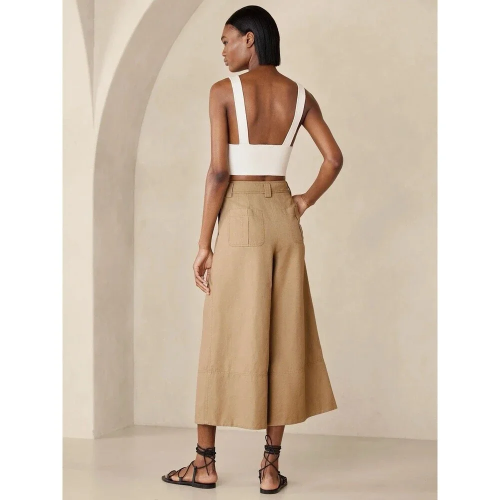 Banana Republic Explorer Culottes Pant Womens 6 Long Cargo Wide Leg Cotton Linen